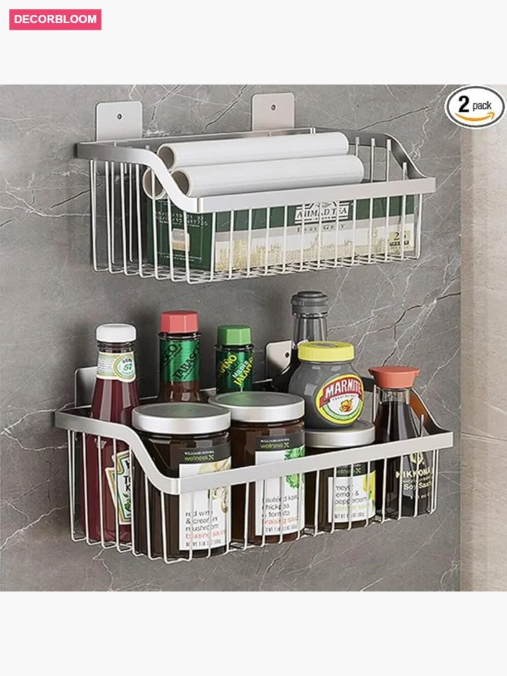2-set stainless steel hanging fruit basket wall organizer for kitchen pantry